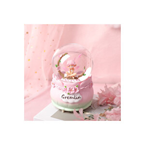 Çiçekli Kız Orta Boy Kar Küresi Işıklı, Müzikli, Çok Renkli, 12x8