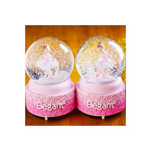 Balerin Orta Boy Kar Küresi Işıklı, Müzikli, Pembe, 12x8