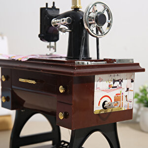 Dikiş Makinesi Müzik Kutusu, Kahverengi, 15x10