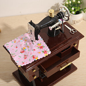 Dikiş Makinesi Müzik Kutusu, Kahverengi, 15x10