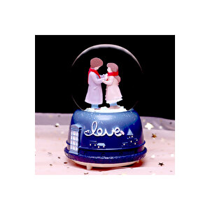 Büyük Aşk Orta Boy Kar Küresi Işıklı, Müzikli, Mavi, 12x8