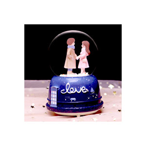 Büyük Aşk Orta Boy Kar Küresi Işıklı, Müzikli, Mavi, 12x8