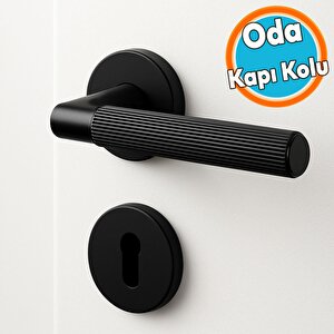 Oda Tipi Kapı Kolu Rozetli Sağ Sol Uygun Modern İç Kapı Kilitli 1 Takım Çizgili Mat Siyah