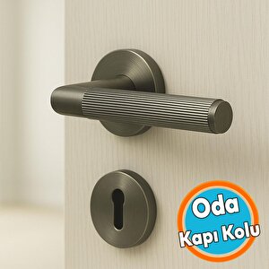 Antik Füme Oda Tipi Kapı Kolu Çizgili Rozetli Sağ Sol Uygun Modern İç Kapı Kilitlenebilir 1 Takım