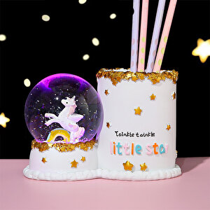 Unicorn Ve Gökkuşağı Küreli Işıklı Polyester Kalemlik, 15x10