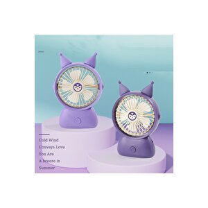 Kuromi Masaüstü Fan, 2 Kademeli, Usb Li Ve Şarj Edilebilir, Mor, 16x12
