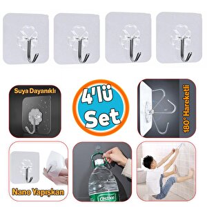 Yapışkanlı Banyo Lavabo Mutfak Askısı Şeffaf Plastik Asma İz Bırakmaz 4 Adetli Set Nano Yeni Nesil