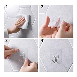 Yapışkanlı Banyo Lavabo Mutfak Askısı Şeffaf Plastik Asma İz Bırakmaz 4 Adetli Set Nano Yeni Nesil