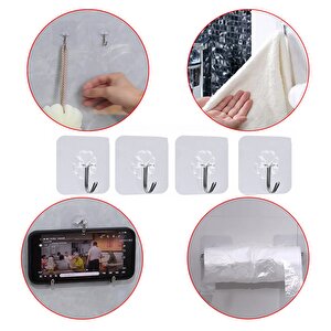 Yapışkanlı Banyo Lavabo Mutfak Askısı Şeffaf Plastik Asma İz Bırakmaz 4 Adetli Set Nano Yeni Nesil