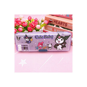 Kuromi Çok Amaçlı Kalemtıraşlı Kalemlik Kutusu, Mor, 23x8