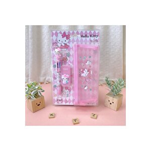 Hello Kitty Kalemlik, Yazı Düzeltici, 6 Renk Tükenmez Kalem, 3 Lü Set, Pembe, 22x10
