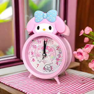 Melody Metal Masa Saati, Alarmlı Ve Işıklı, Pembe, 13x8