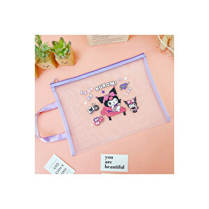 Kuromi Şeffaf Kırtasiye Çantası, Mor, 34x25