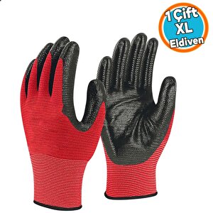 Nitril Kaplama İş Eldiveni 10 Xl Yüksek Kavrama Esnek Konforlu Çalışma Eldiveni Kırmızı Siyah