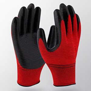 Nitril Kaplama İş Eldiveni 10 Xl Yüksek Kavrama Esnek Konforlu Çalışma Eldiveni Kırmızı Siyah