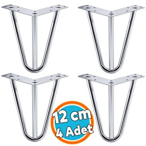 4 Adet Mobilya Ayağı Üçgen Modern Tasarım Koltuk Sehpa Masa Tv Ünitesi Uyumlu 12 Cm Krom Gümüş Metal