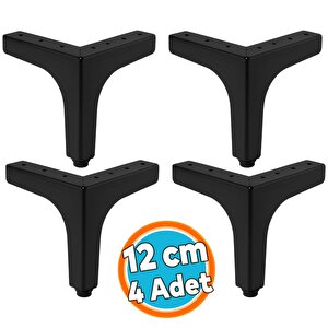 Mobilya Ayağı Dayanıklı Modern Tasarım Koltuk Sehpa Masa Tv Ünitesi Uyumlu 12 Cm Siyah Metal 4 Adet