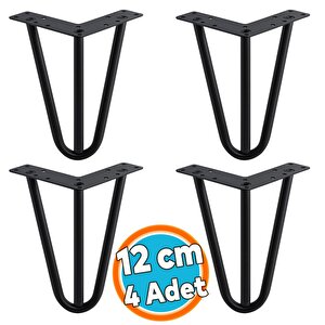 (4 Adet) Mobilya Ayağı Üçgen Modern Tasarım Koltuk Sehpa Masa Tv Ünitesi Uyumlu 12 Cm Siyah Metal