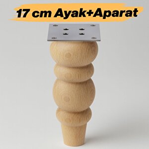 Boyasız Ham Doğal Ahşap Ayak Silindir Mobilya Koltuk Kanepe Ayağı Metal Aparat Dahil Bohem 17 Cm