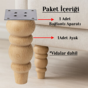 Boyasız Ham Doğal Ahşap Ayak Silindir Mobilya Koltuk Kanepe Ayağı Metal Aparat Dahil Bohem 17 Cm