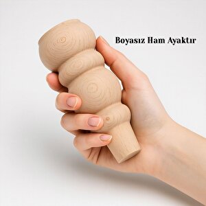 Boyasız Ham Doğal Ahşap Ayak Silindir Mobilya Koltuk Kanepe Ayağı Metal Aparat Dahil Bohem 17 Cm