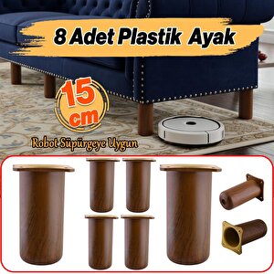 8 Adet Mobilya Kanepe Koltuk Baza Yükseltici Yükseltme Ayağı Ayakları Plastik Kestane Kahvesi 15 Cm