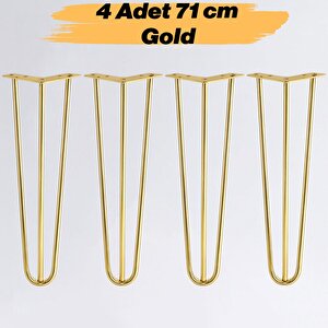 Masa Ve Sehpa Ayağı Tekli Dayanıklı Mobilya Yükseltici Destek Modeli 71 Cm Gold Altın Metal 4'lü Set