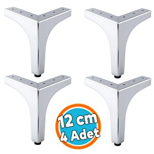 Mobilya Ayağı Dayanıklı Modern Tasarım Koltuk Sehpa Masa Tv Ünitesi 12 Cm Krom Gümüş Metal 4 Adet