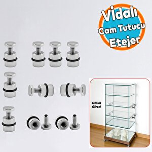 Metal Cam Raf Tutucu (10 Adet) Krom 90-2503-01 Oringli Contalı Vidalı Metal Tutamak