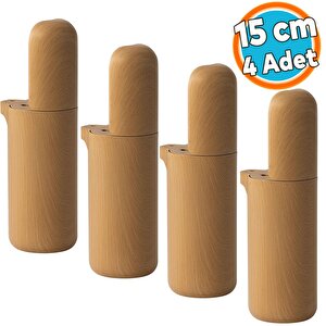 Mobilya Kanepe Koltuk Baza Yükseltme Ayağı Kayın Bej Renk Sert Plastik Ayak 15 Cm 4 Adet