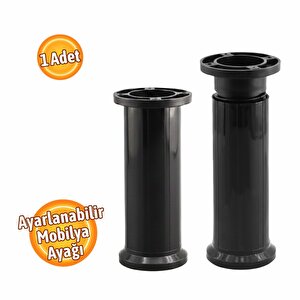 Ayarlanabilir Siyah Plastik Ayak Dolap Mobilya Tezgah Yükseltici Yükseltme Ayağı 1 Adet 15 Cm