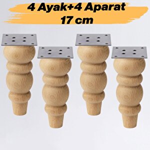 Boyasız Ham Doğal Ahşap 4'lü Set Ayak Silindir Mobilya Koltuk Kanepe Ayağı Aparat Dahil Bohem 17 Cm