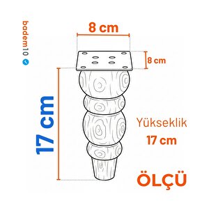 Boyasız Ham Doğal Ahşap 4'lü Set Ayak Silindir Mobilya Koltuk Kanepe Ayağı Aparat Dahil Bohem 17 Cm
