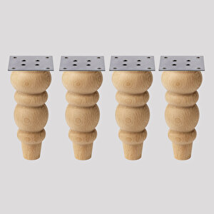 Boyasız Ham Doğal Ahşap 4'lü Set Ayak Silindir Mobilya Koltuk Kanepe Ayağı Aparat Dahil Bohem 17 Cm