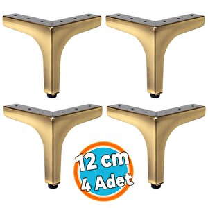 (4 Adet) Mobilya Ayağı Modern Ayak Dayanıklı Koltuk Sehpa Masa Tv Ünitesi 12 Cm Antik Sarı Metal