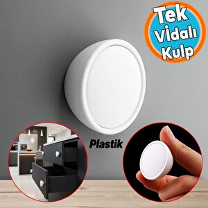 Beyaz Renk Tek Vidalı Polimer Düğme Kulp Bombeli Dolap Mobilya Dolap Çekmece Kulpu Kulbu