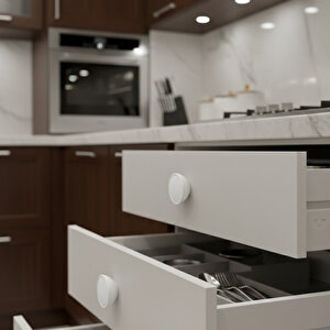 Beyaz Renk Tek Vidalı Polimer Düğme Kulp Bombeli Dolap Mobilya Dolap Çekmece Kulpu Kulbu