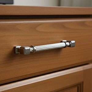 Mobilya Çekmece Mutfak Dolabı Dolap Kulpları Kulb 22.4 Cm 128 Mm Çizgili Krom Renk Metal Kulp