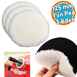 ( 3 Adet ) Koyun Postu Pedi Ø 125 Mm Pasta Cila Polisaj Süngeri Cırt Tabanlı Kuzu Postu Yünü Keçesi Parlatma