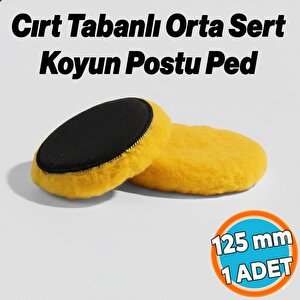 (1 Adet) Orta Sert Koyun Kuzu Postu Pedi Ø 125 Mm Pasta Cila Polisaj Cırt Tabanlı Yün Sarı Renk