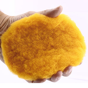 (1 Adet) Orta Sert Koyun Kuzu Postu Pedi Ø 125 Mm Pasta Cila Polisaj Cırt Tabanlı Yün Sarı Renk