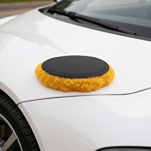 (1 Adet) Orta Sert Koyun Kuzu Postu Pedi Ø 125 Mm Pasta Cila Polisaj Cırt Tabanlı Yün Sarı Renk