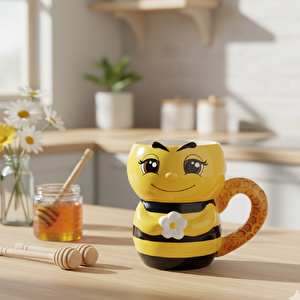 Sevimli Arı Seramik Kupa 380 Ml, Sarı, 15x10