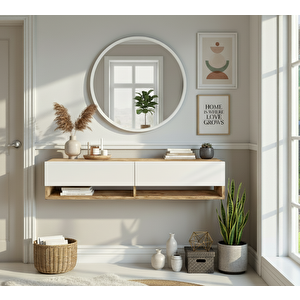 Lia Aynalı Dresuar Duvara Monte Antre Hol 140cm Çam- Beyaz