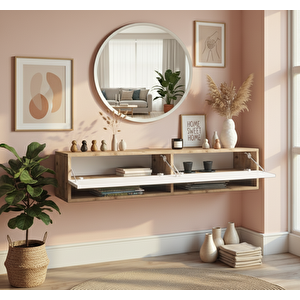 Lia Aynalı Dresuar Duvara Monte Antre Hol 140cm Çam- Beyaz