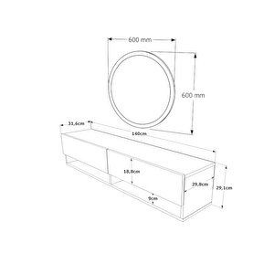 Lia Aynalı Dresuar Duvara Monte Antre Hol 140cm Çam- Beyaz