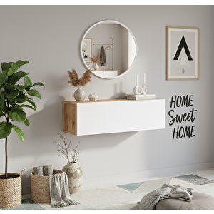 Lia Aynalı Dresuar Kapaklı Hol Antre Duvara Monte100cm Çam - Beyaz