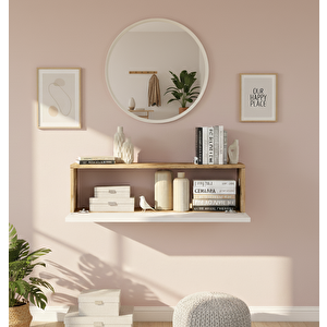 Lia Aynalı Dresuar Kapaklı Hol Antre Duvara Monte100cm Çam - Beyaz