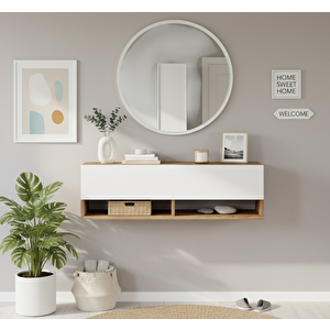 Lia Aynalı Dresuar Hol Antre Dresuar 100cm Atlantik Çam - Beyaz