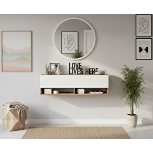 Lia Aynalı Dresuar Hol Antre Dresuar 100cm Atlantik Çam - Beyaz